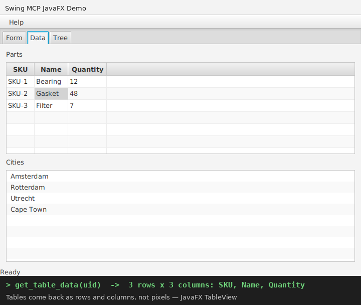 JavaFX TableView read as rows and columns by Swing MCP